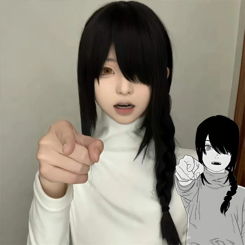 Anime Cosplay Long Black Hair - 애니메이션 체인소맨 나유타 성인 코스프레 가발