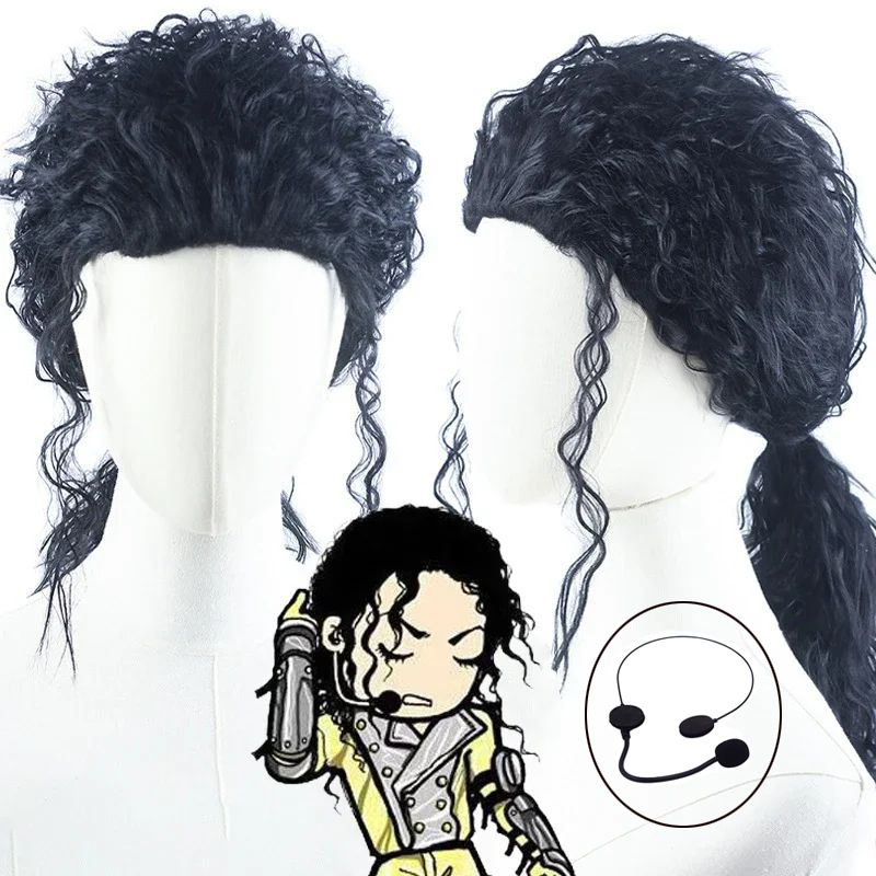 MJ 마이클 코스프레 블랙 가발 잭슨 마이클 롤플레잉  - Anime Cosplay Long Black Hair 리뷰 및 가격