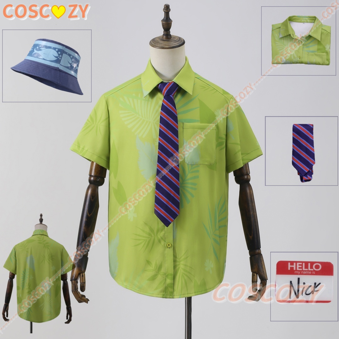 만화 닉 와일드 코스프레 그린 프린트 셔츠 블루 넥타이 - Anime Cosplay Name 리뷰 및 가격