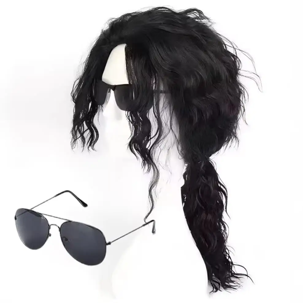 마이클 잭슨 코스프레 가발 또는 안경 MJ 롱 블랙 컬 - Anime Cosplay Long Black Hair 리뷰 및 가격