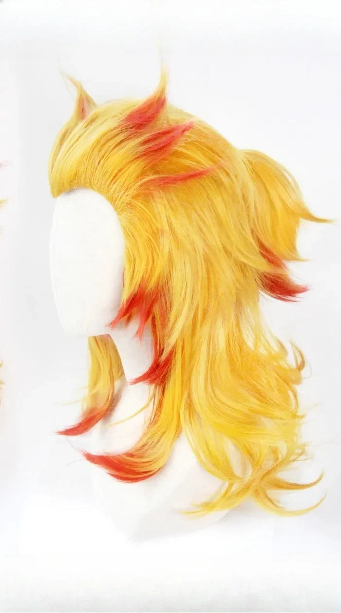 렌고쿠 쿄쥬로 가발 귀멸의 칼날 코스프레 레드 옐로우  - Cosplay Anime Zenitsu 리뷰 및 가격