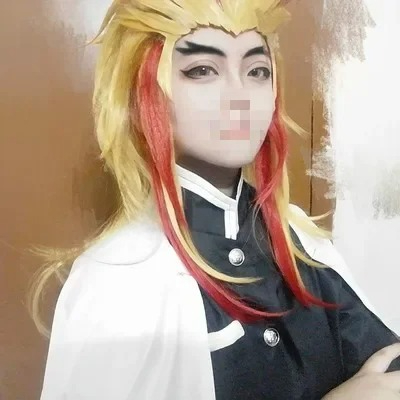 렌고쿠 쿄쥬로 가발 귀멸의 칼날 코스프레 레드 옐로우  - Cosplay Anime Zenitsu 리뷰 및 가격